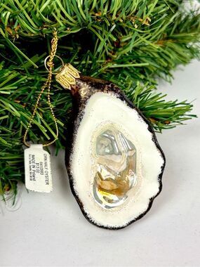 Sur La Table Oyster On The Half Shell  Glass Christmas Ornament made in Poland